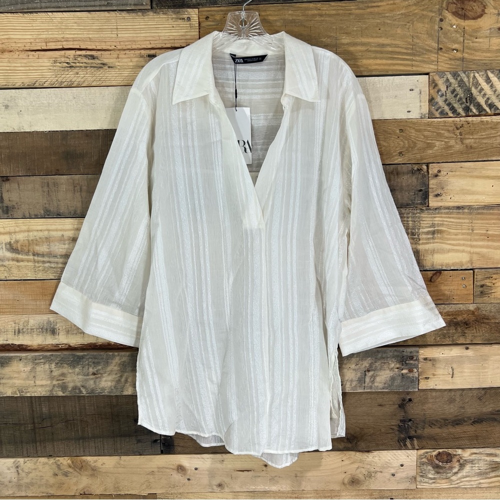 Zara Oversized Striped Beach Shirt Size Medium NWT